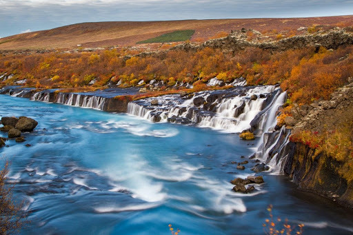 Hraunfossar Iceland Waterfalls flowing from a lava field 