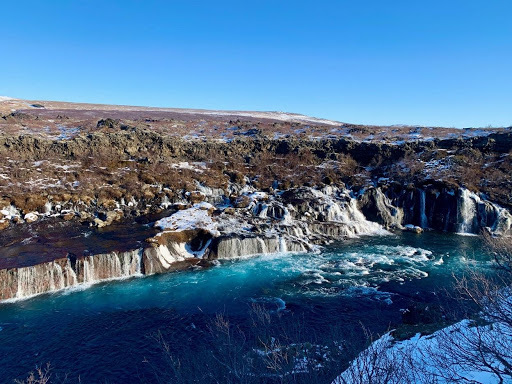 Hraunfossar Iceland Waterfalls flowing from a lava field 